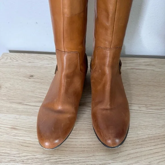 Clarks Charlie Cognac Leather Tall Riding Boots Womens Size 9.5 M Equestrian Zip - Picture 6 of 15